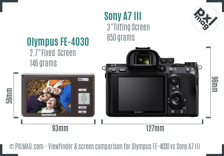 Olympus FE-4030 vs Sony A7 III Screen and Viewfinder comparison