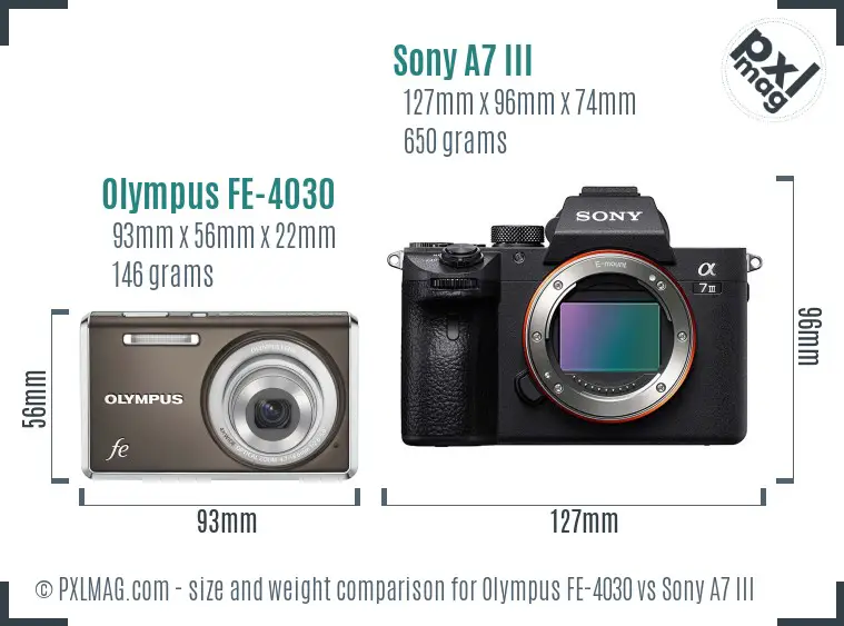 Olympus FE-4030 vs Sony A7 III size comparison