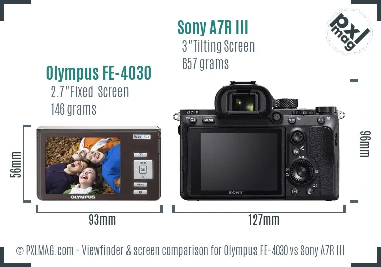 Olympus FE-4030 vs Sony A7R III Screen and Viewfinder comparison