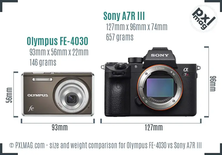 Olympus FE-4030 vs Sony A7R III size comparison