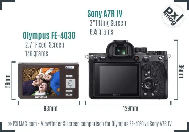 Olympus FE-4030 vs Sony A7R IV Screen and Viewfinder comparison