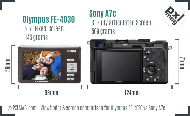Olympus FE-4030 vs Sony A7c Screen and Viewfinder comparison