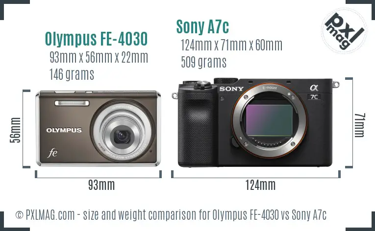 Olympus FE-4030 vs Sony A7c size comparison