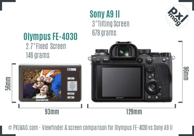 Olympus FE-4030 vs Sony A9 II Screen and Viewfinder comparison