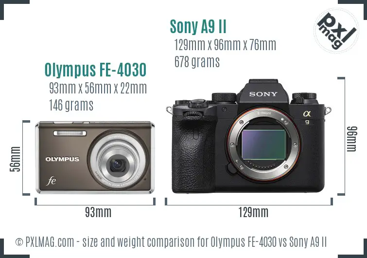 Olympus FE-4030 vs Sony A9 II size comparison