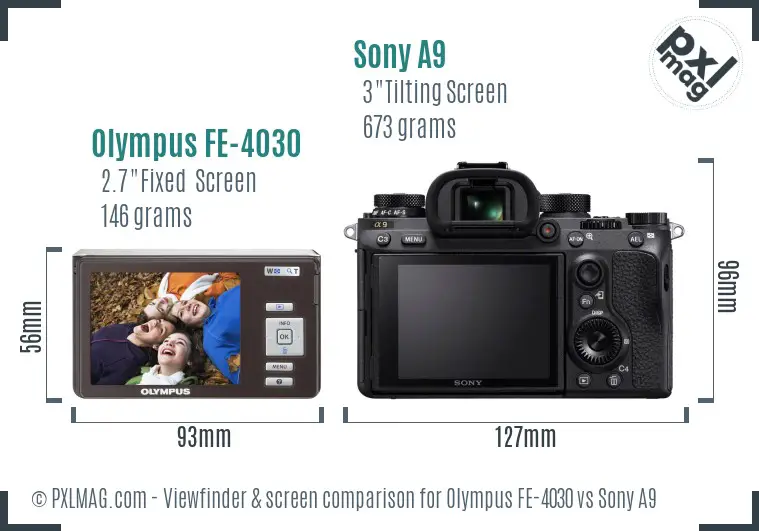 Olympus FE-4030 vs Sony A9 Screen and Viewfinder comparison