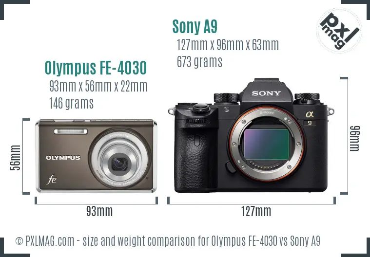 Olympus FE-4030 vs Sony A9 size comparison