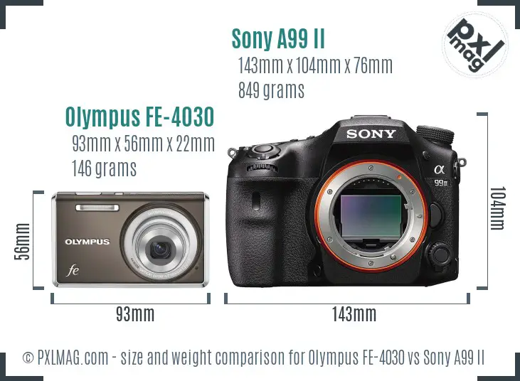 Olympus FE-4030 vs Sony A99 II size comparison