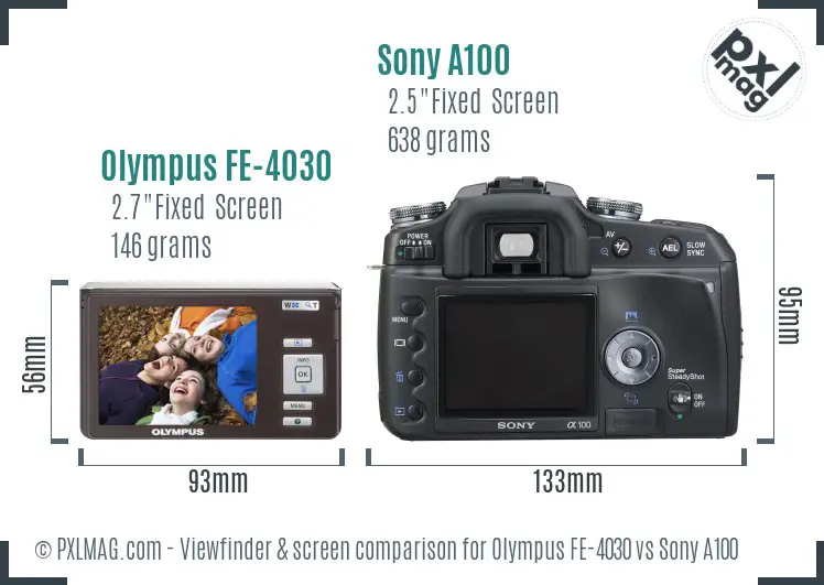 Olympus FE-4030 vs Sony A100 Screen and Viewfinder comparison