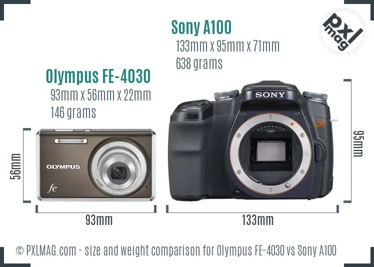 Olympus FE-4030 vs Sony A100 size comparison
