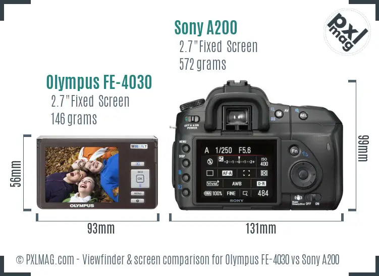 Olympus FE-4030 vs Sony A200 Screen and Viewfinder comparison
