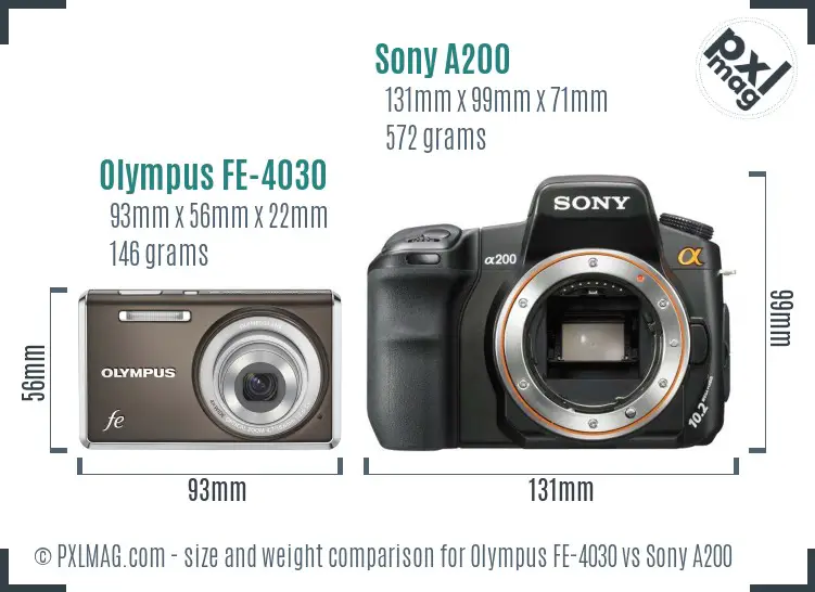 Olympus FE-4030 vs Sony A200 size comparison