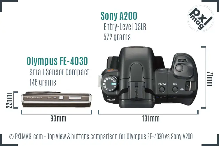 Olympus FE-4030 vs Sony A200 top view buttons comparison
