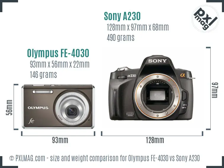 Olympus FE-4030 vs Sony A230 size comparison