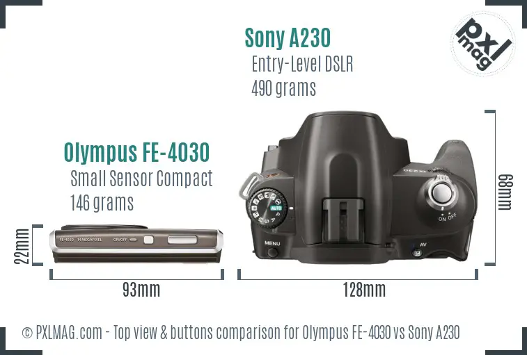 Olympus FE-4030 vs Sony A230 top view buttons comparison