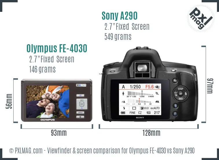 Olympus FE-4030 vs Sony A290 Screen and Viewfinder comparison