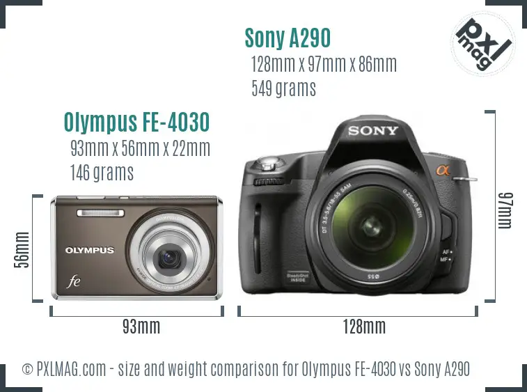 Olympus FE-4030 vs Sony A290 size comparison
