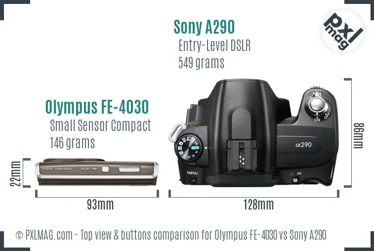 Olympus FE-4030 vs Sony A290 top view buttons comparison