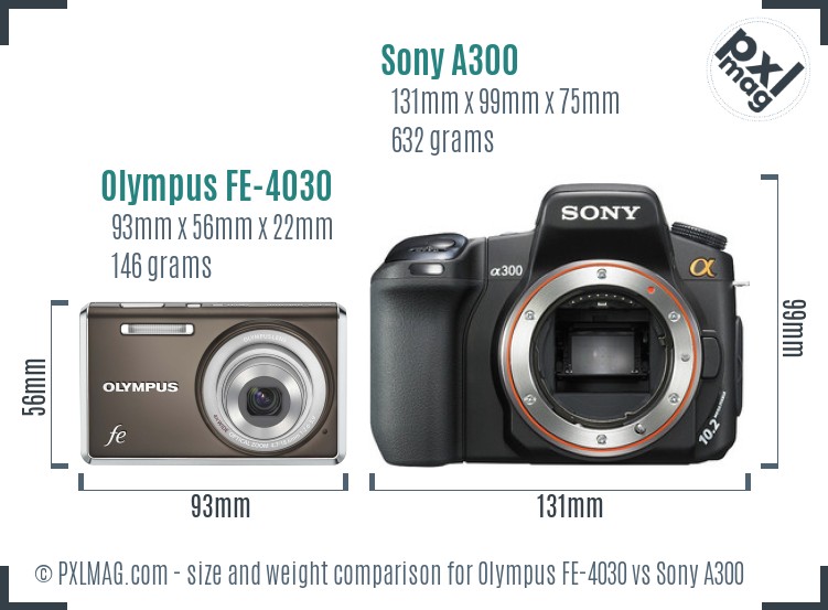 Olympus FE-4030 vs Sony A300 size comparison