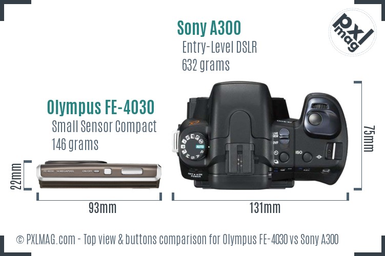 Olympus FE-4030 vs Sony A300 top view buttons comparison