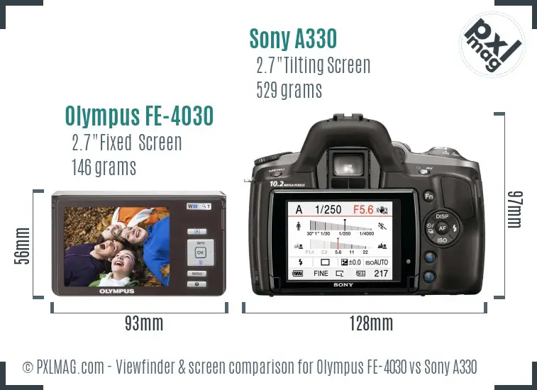Olympus FE-4030 vs Sony A330 Screen and Viewfinder comparison