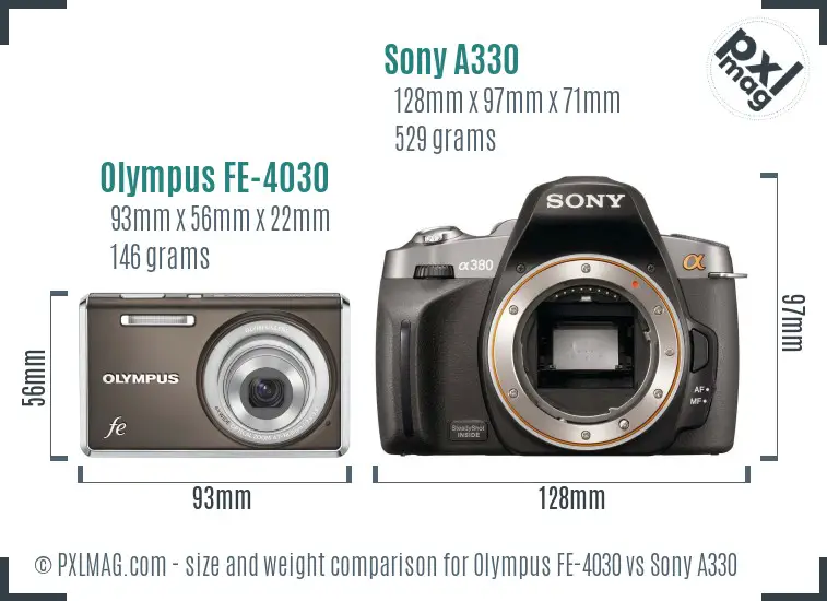 Olympus FE-4030 vs Sony A330 size comparison