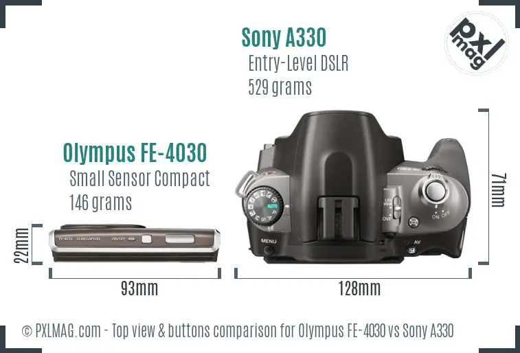Olympus FE-4030 vs Sony A330 top view buttons comparison