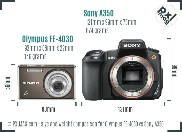 Olympus FE-4030 vs Sony A350 size comparison