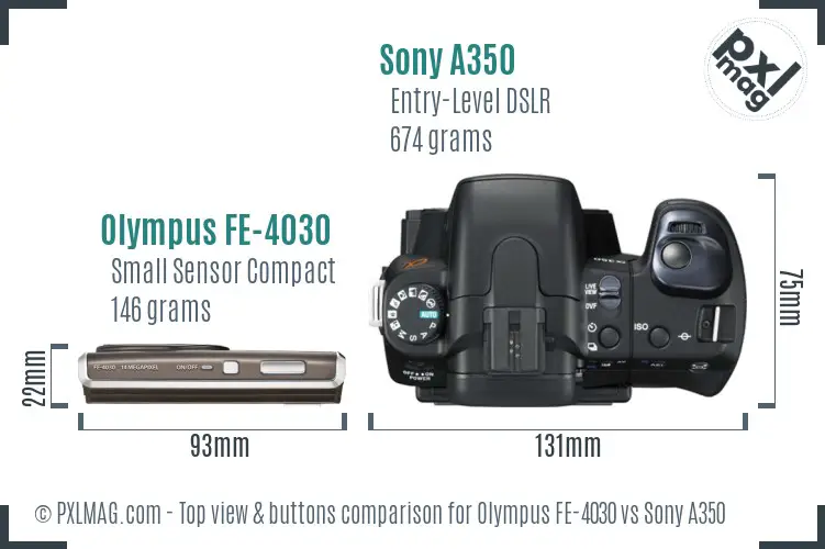 Olympus FE-4030 vs Sony A350 top view buttons comparison