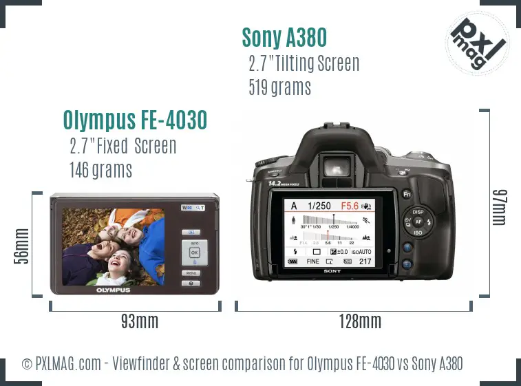 Olympus FE-4030 vs Sony A380 Screen and Viewfinder comparison