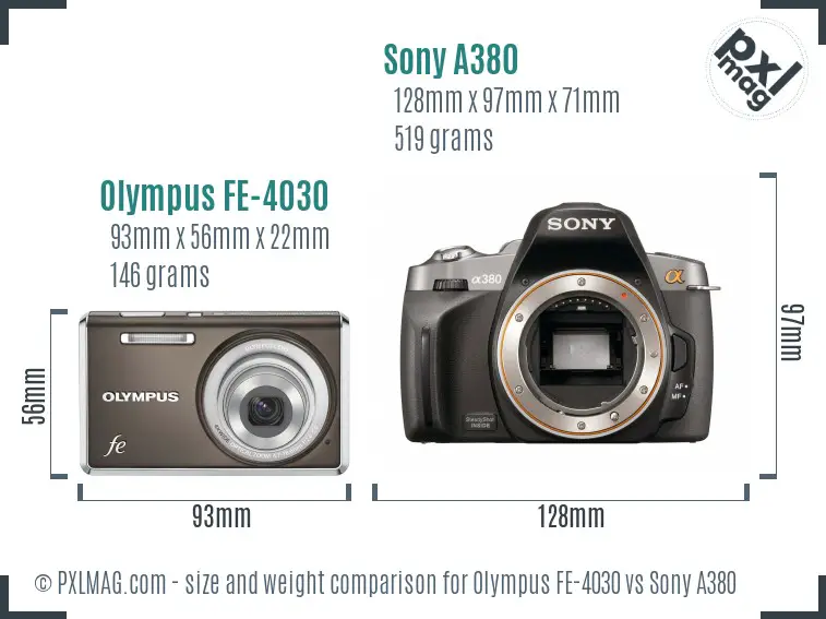 Olympus FE-4030 vs Sony A380 size comparison