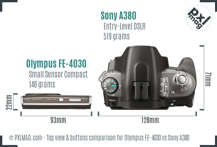 Olympus FE-4030 vs Sony A380 top view buttons comparison