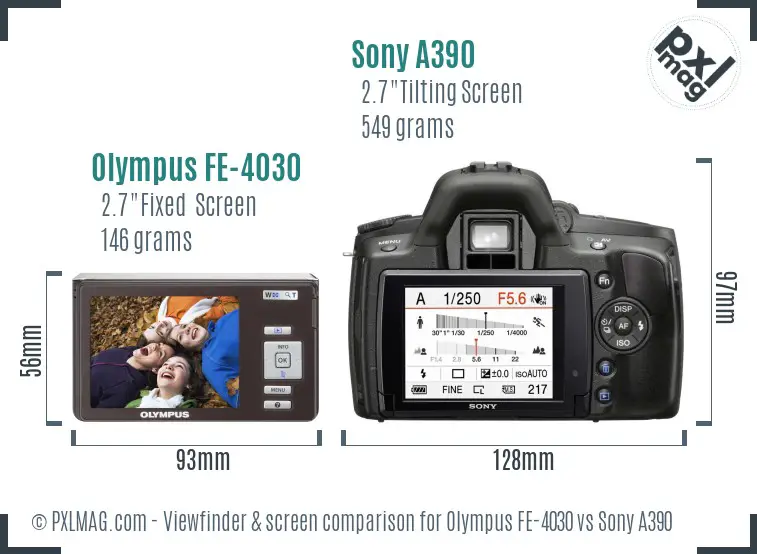 Olympus FE-4030 vs Sony A390 Screen and Viewfinder comparison