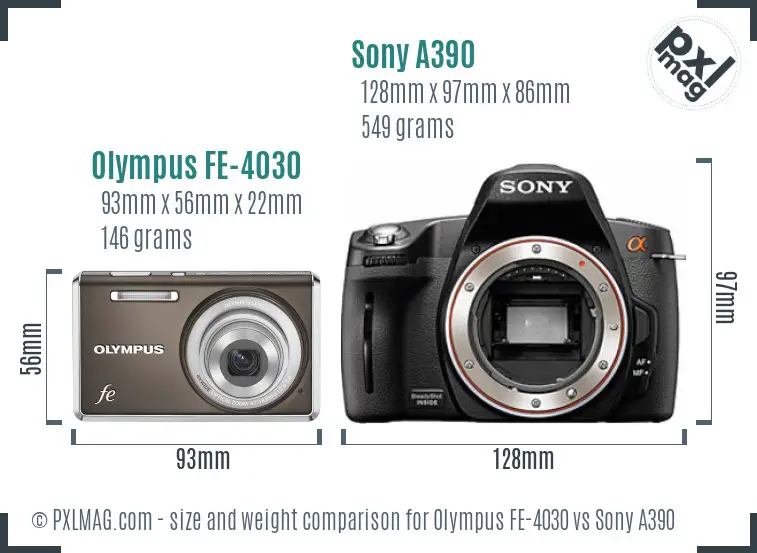 Olympus FE-4030 vs Sony A390 size comparison