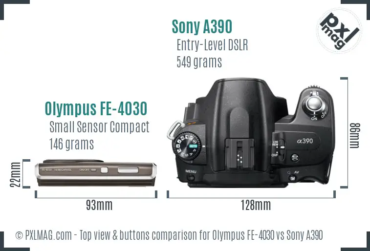 Olympus FE-4030 vs Sony A390 top view buttons comparison