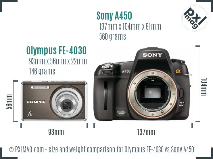 Olympus FE-4030 vs Sony A450 size comparison