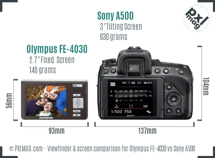 Olympus FE-4030 vs Sony A500 Screen and Viewfinder comparison