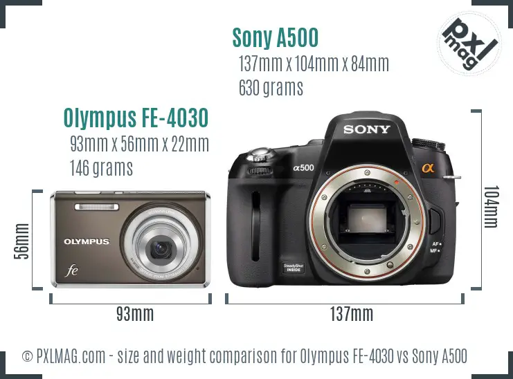 Olympus FE-4030 vs Sony A500 size comparison