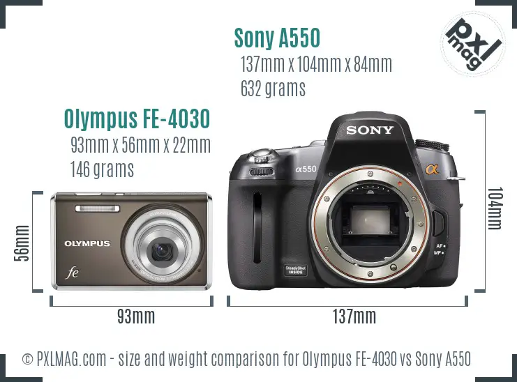 Olympus FE-4030 vs Sony A550 size comparison