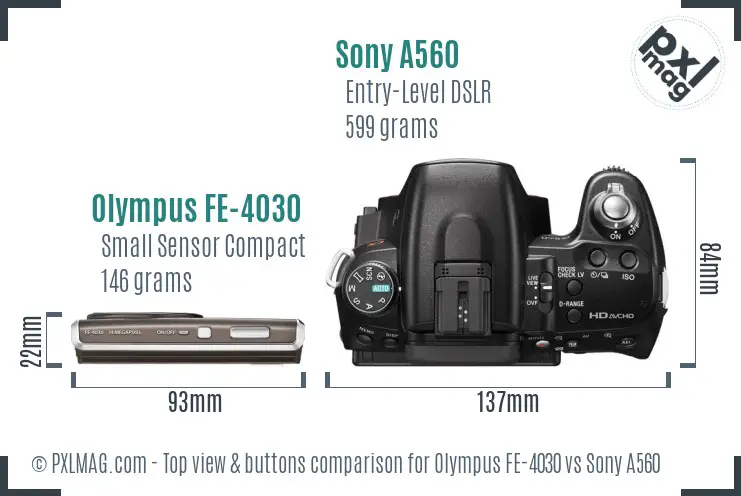 Olympus FE-4030 vs Sony A560 top view buttons comparison