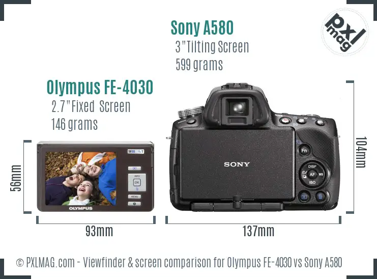 Olympus FE-4030 vs Sony A580 Screen and Viewfinder comparison
