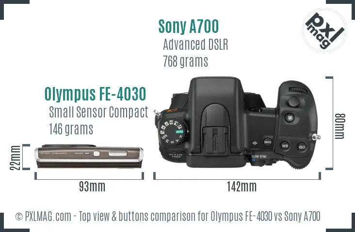 Olympus FE-4030 vs Sony A700 top view buttons comparison