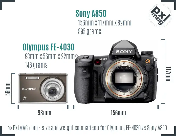 Olympus FE-4030 vs Sony A850 size comparison