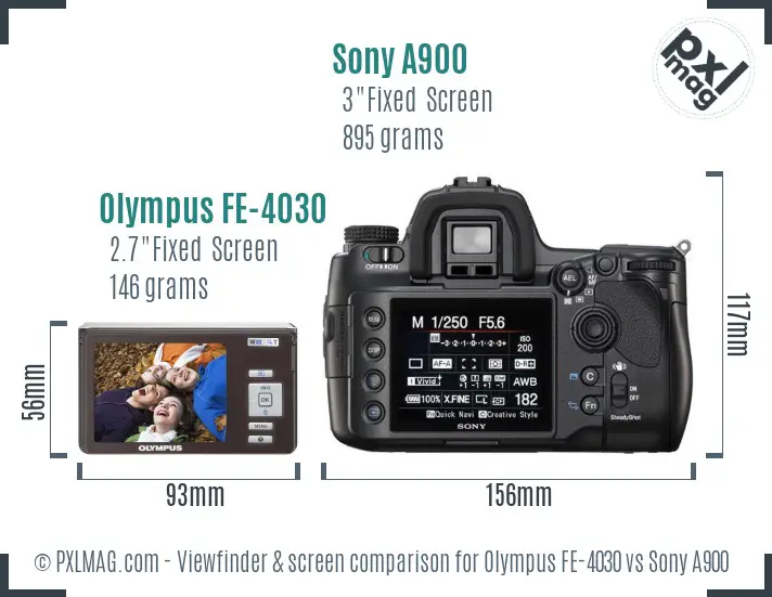 Olympus FE-4030 vs Sony A900 Screen and Viewfinder comparison