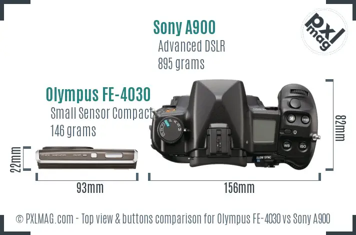 Olympus FE-4030 vs Sony A900 top view buttons comparison