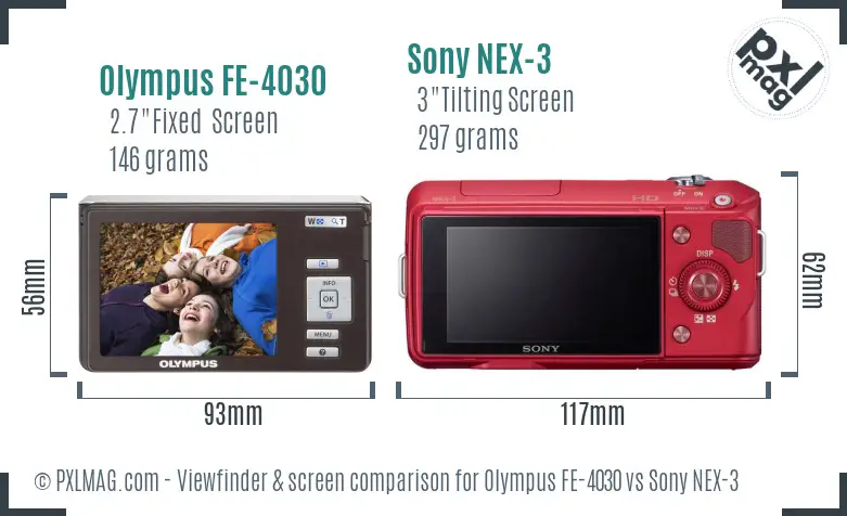 Olympus FE-4030 vs Sony NEX-3 Screen and Viewfinder comparison