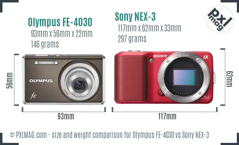 Olympus FE-4030 vs Sony NEX-3 size comparison
