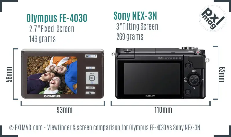 Olympus FE-4030 vs Sony NEX-3N Screen and Viewfinder comparison