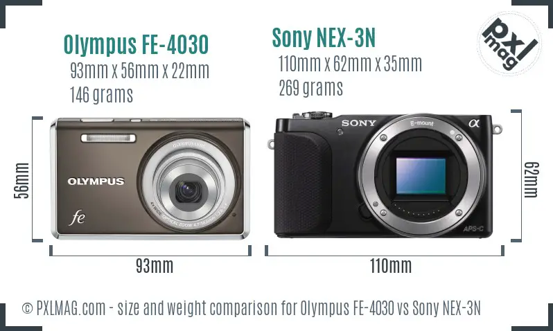 Olympus FE-4030 vs Sony NEX-3N size comparison