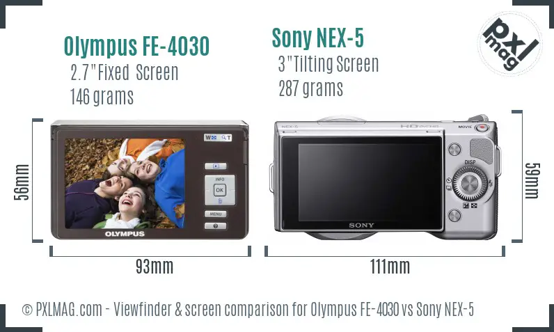 Olympus FE-4030 vs Sony NEX-5 Screen and Viewfinder comparison